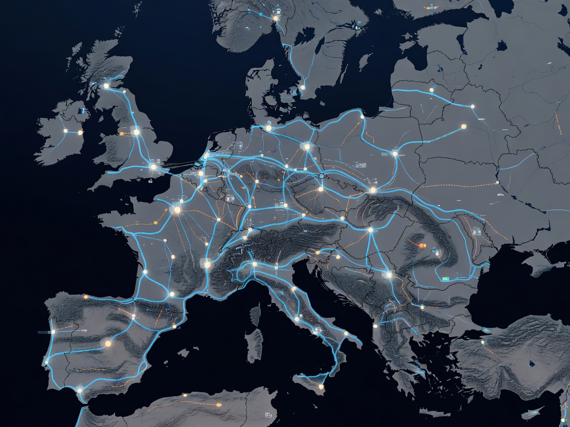 Logistics route planning showing European corridors and freight tracking