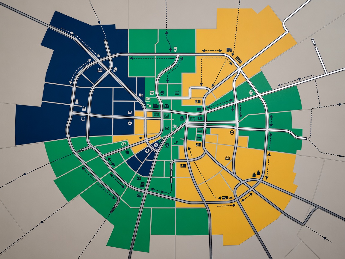 Operational rollout map detailing store opening phases and team travel corridors